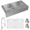 Elkay 18 Ga SS 35-7/8" x 20-1/4" x 9" Equl Dbl Bwl Farmhs Sink and Faucet Kit w/ Aqua Div and Btm Grid and Drain ECTRUFA32179FBC - alternate 1